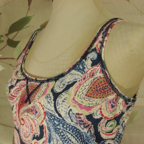 Chaps Navy Blue Multi Color Paisley Tank Style Summer Dress Medium Soft Cotton - Picture 14 of 14